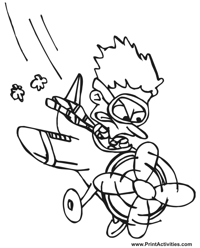 Airplane Coloring Page of a prop plane with a pilot.