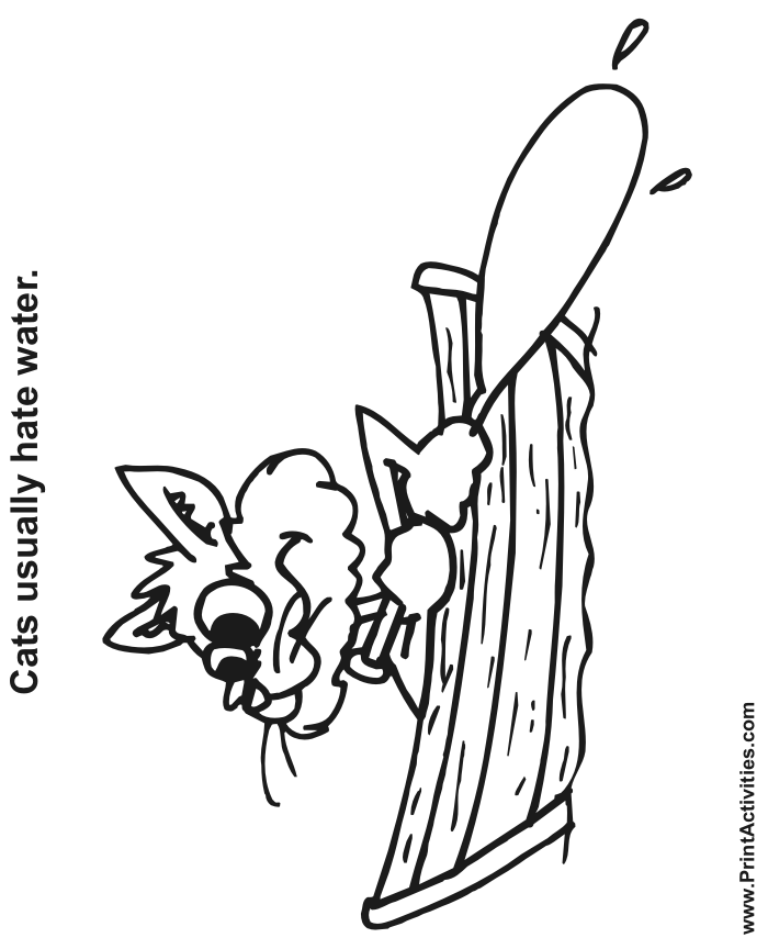 Boat Coloring Page of  cartoonish cat in a canoe.