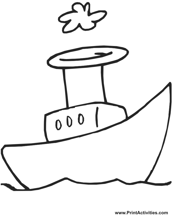 Cartoon boat Coloring Page.
