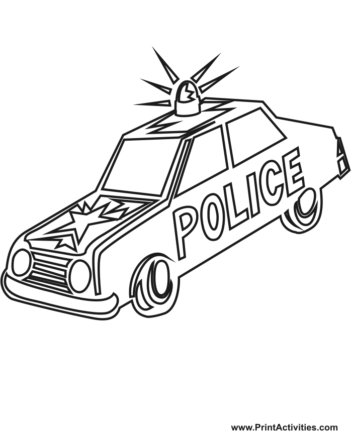 Police Car Coloring Page with sirens on.