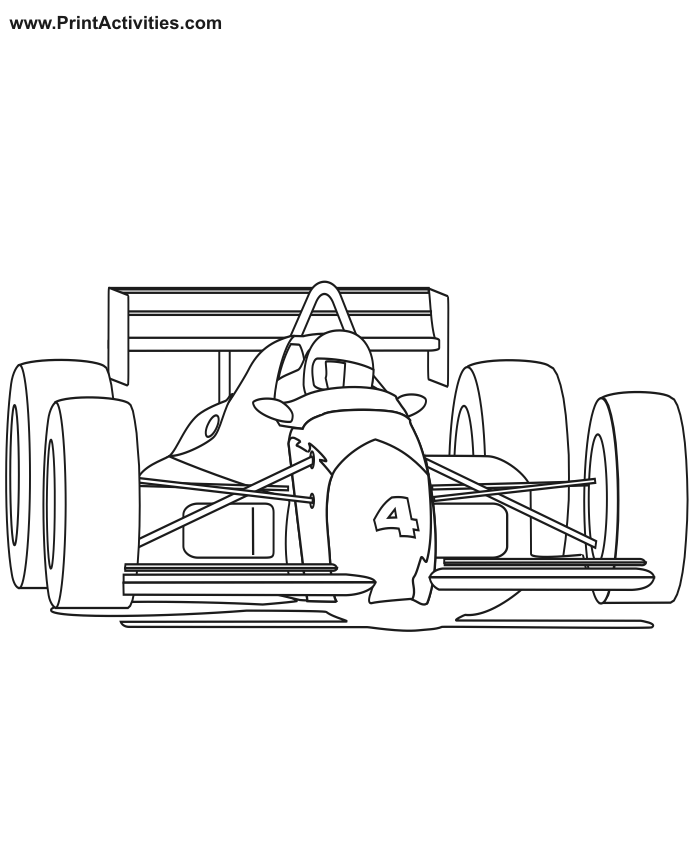 Race Car Coloring Page of a formula one race car.
