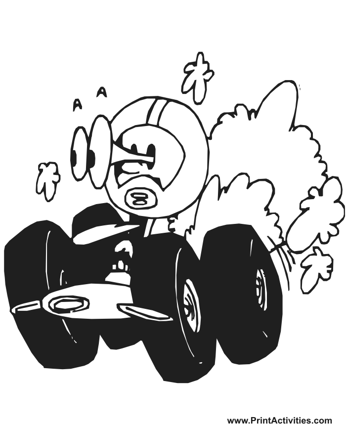 Cartoonish Race Car Coloring Page of a scared driver.