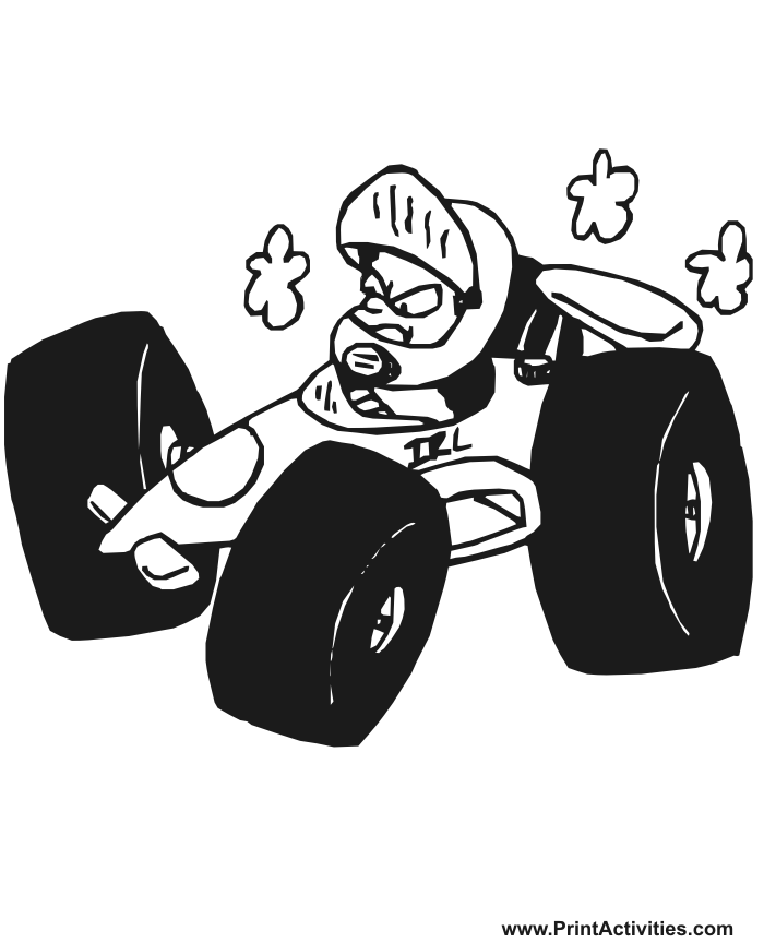 Cartoonish Race Car Coloring Page of an upset driver.