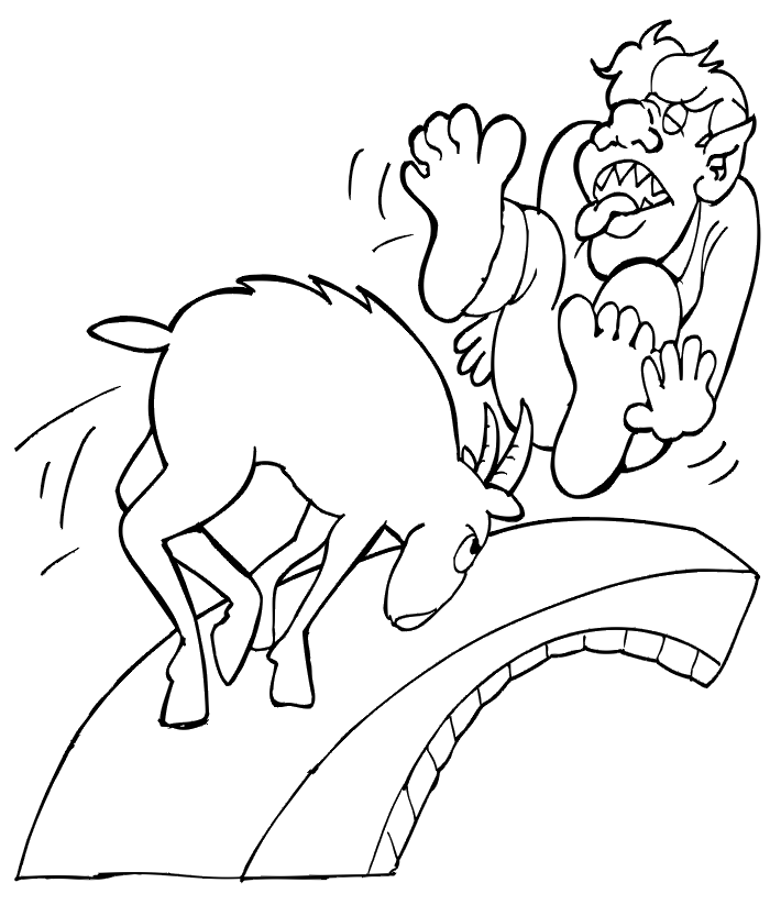 The 3 billy goats gruff fairy tale coloring page
