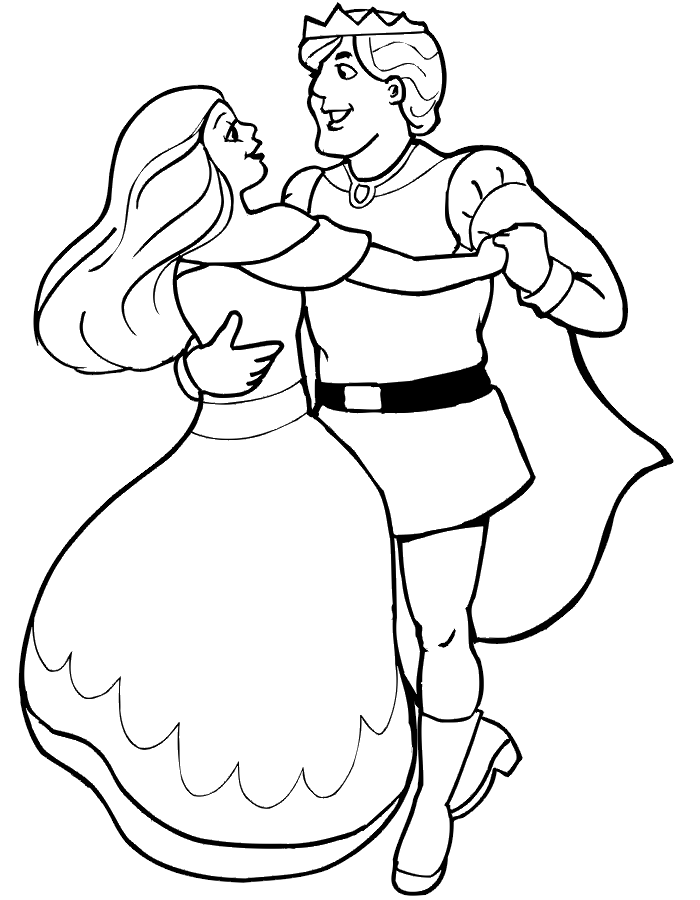Cinderella coloring page: Cinderella dancing with the prince at the ball