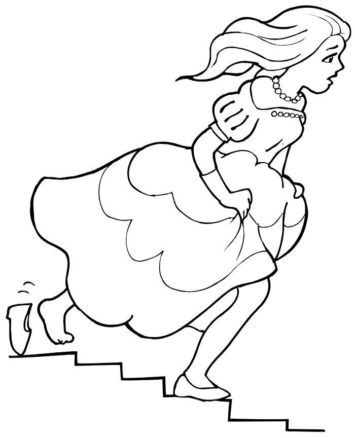 Cinderella coloring page: Cinderella is losing her slipper