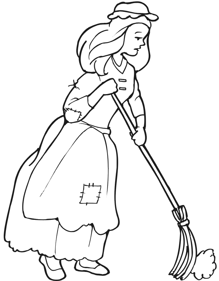 Cinderella coloring page: Cinderella sweeping