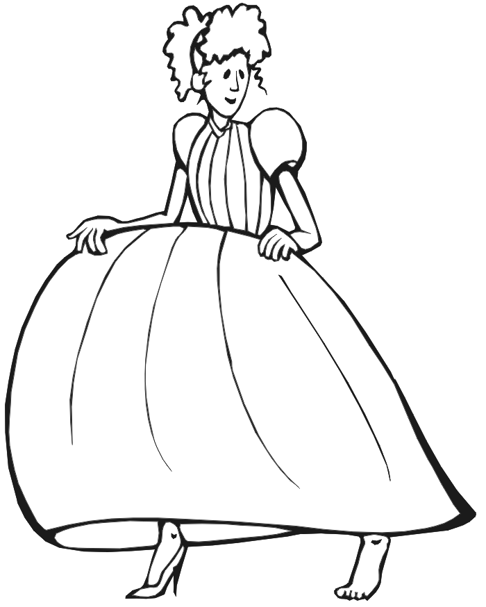 Cinderella coloring page: Cinderella wearing one glass slipper