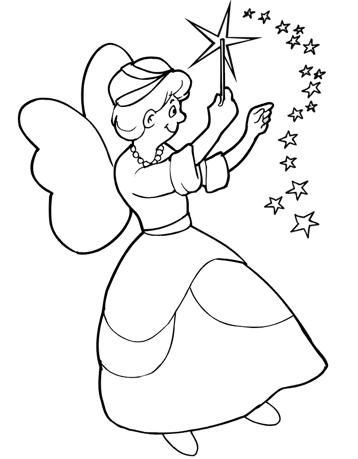 Fairy godmother coloring page: She about to cast a spell