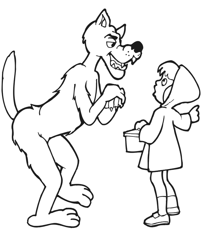Little Red Riding Hood coloring page: Talking to the wolf