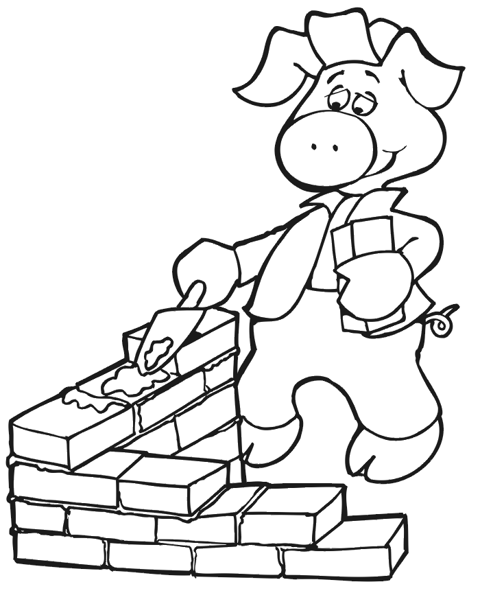 Three little pigs coloring page: The first pig gets straw