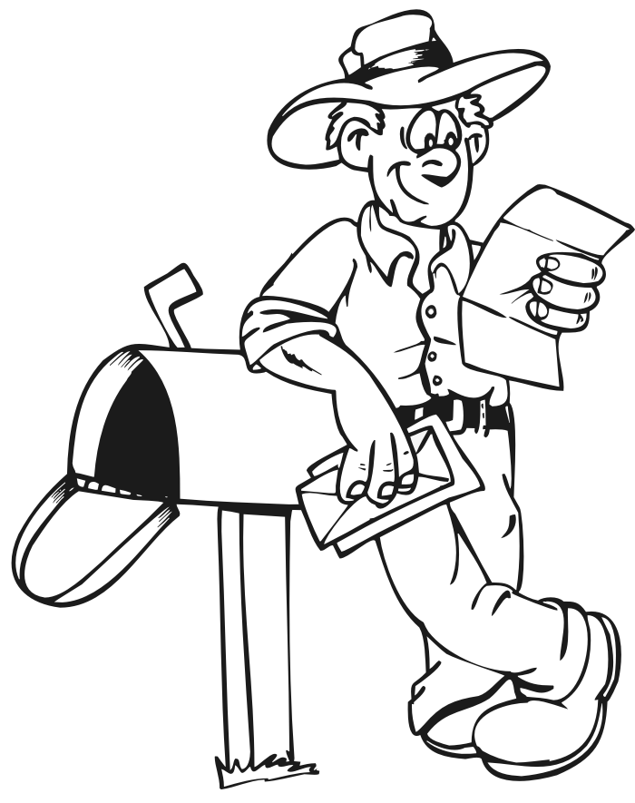 Family coloring page of dad getting mail