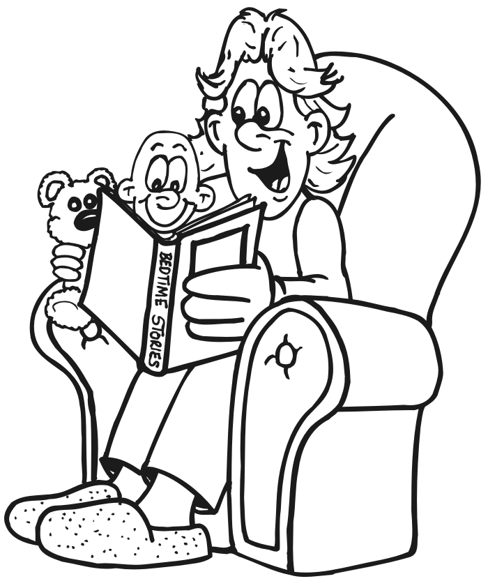 Dad coloring page of a dad reading to his baby
