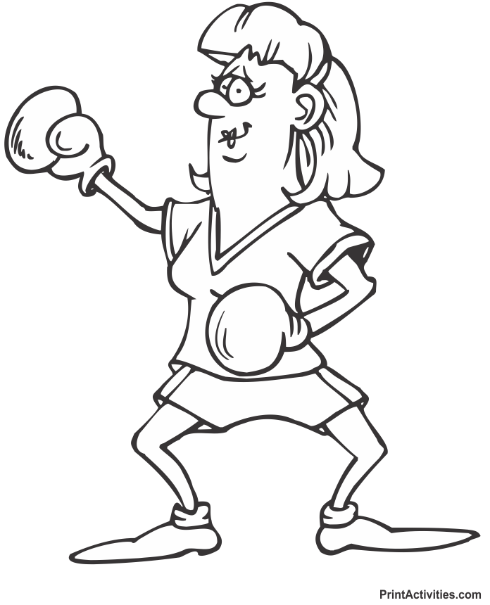 Fitness Coloring Page of a woman boxing.