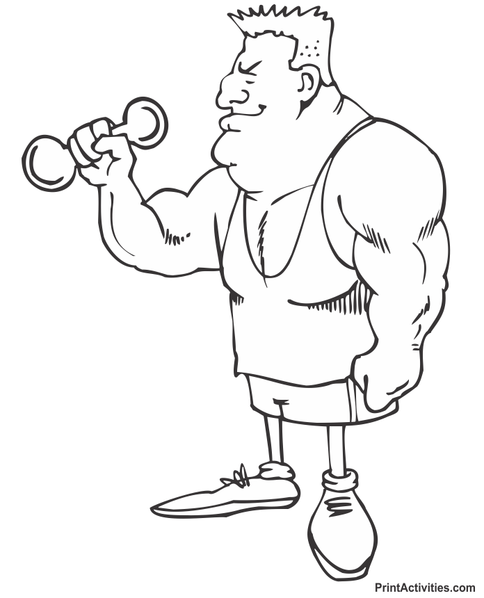 Fitness Coloring Page of a muscle man.