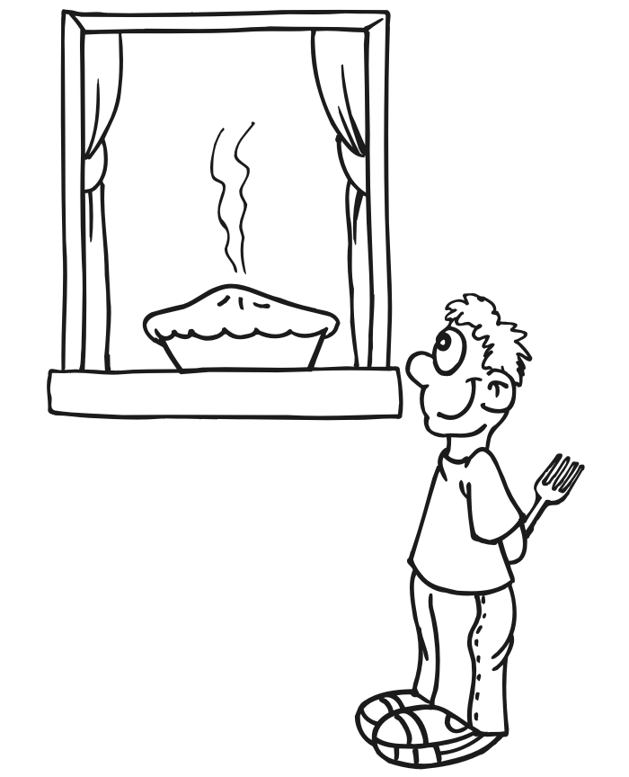 Apple pie coloring page of a pie cooling by the window