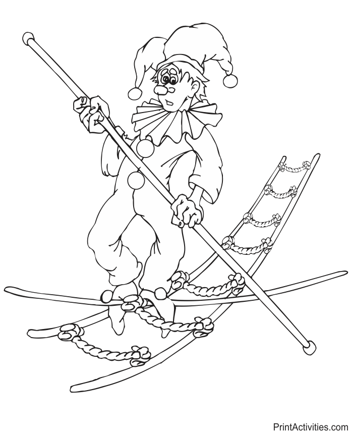 Circus Performer coloring page of a clown on the highwire