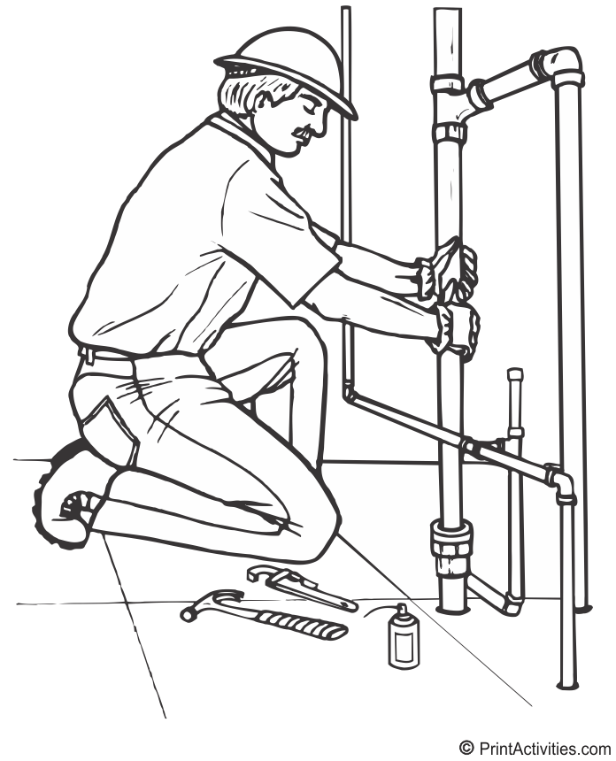 Plumber coloring page of a plumber at work