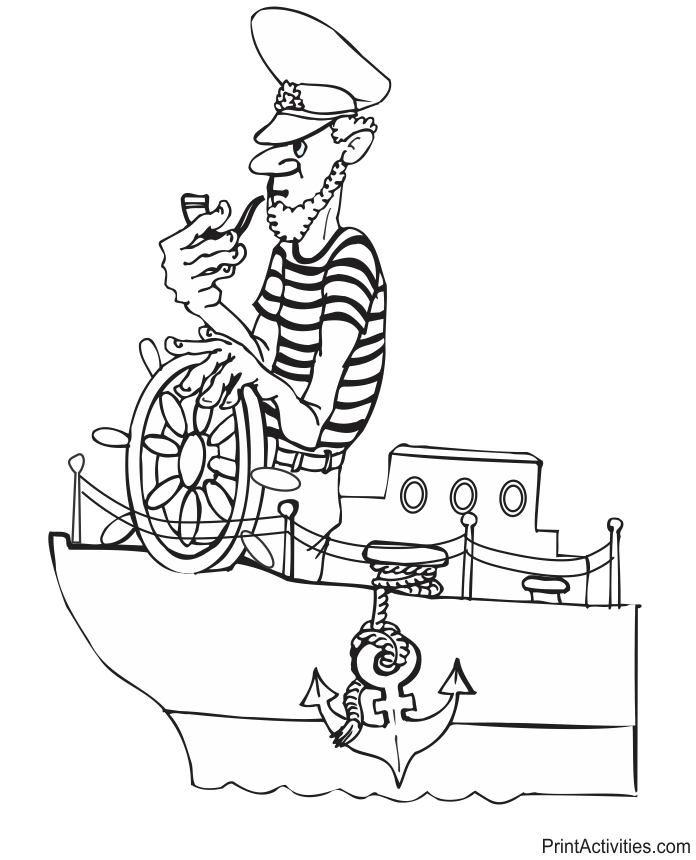 Sailor at the helm coloring page