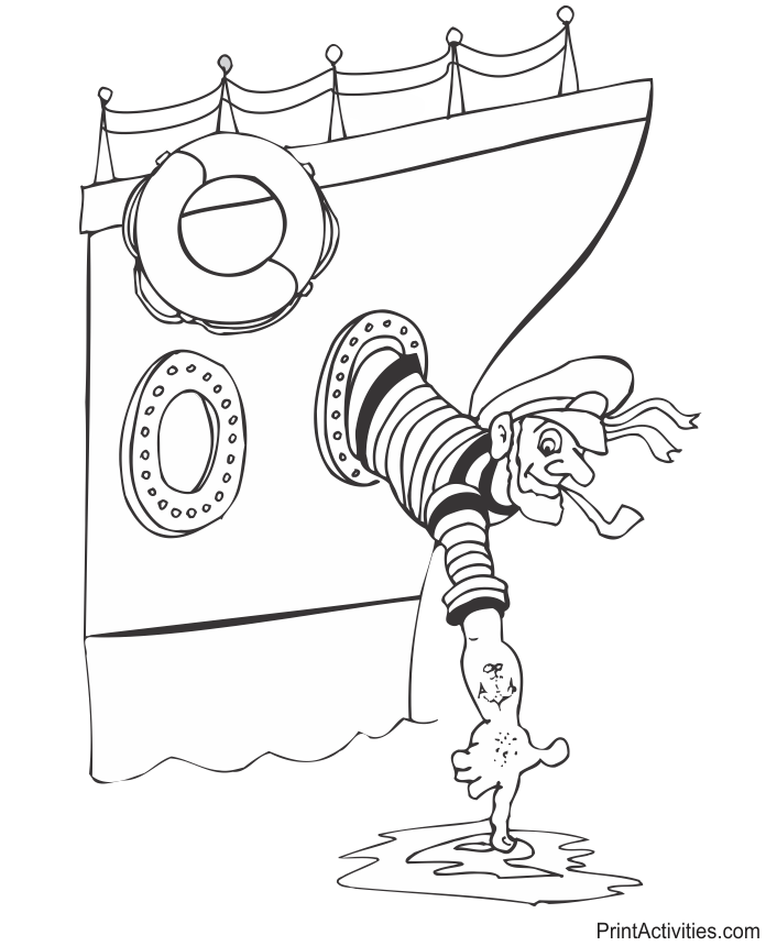 Sailor coloring page of a sailor hanging out of a porthole