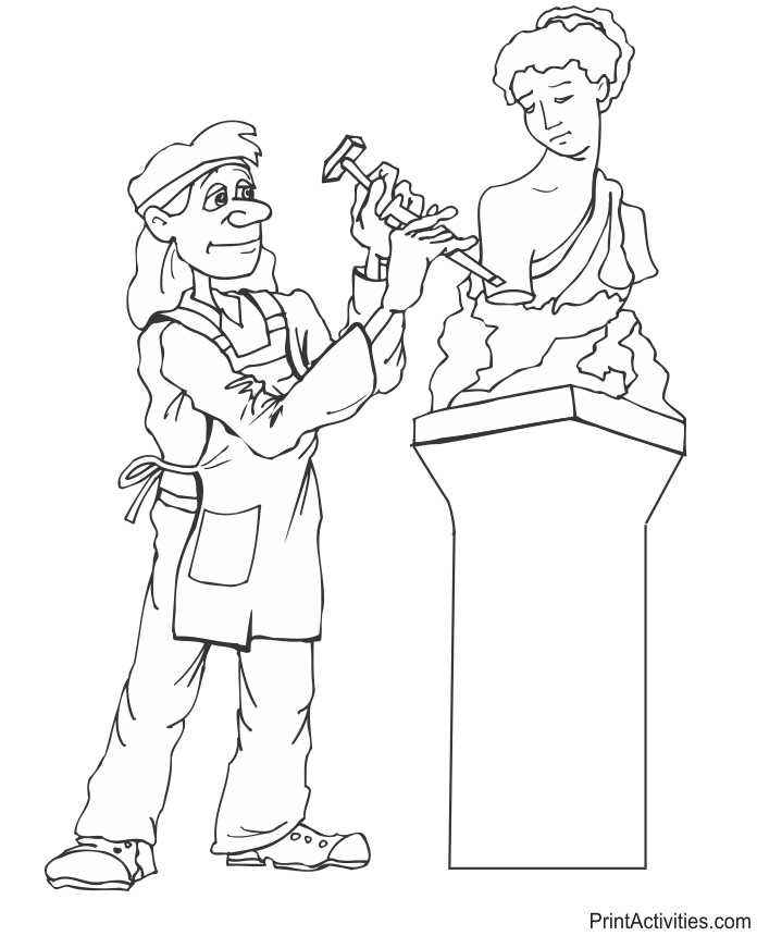 Sculptor at work coloring page