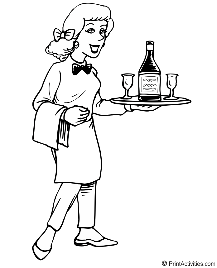 Waitress serving drinkd coloring page