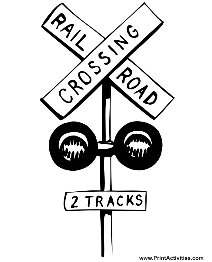 Railroad Coloring Page of a railroad crossing sign.