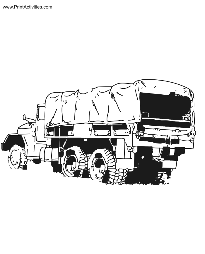 Truck Coloring Page of a military transport truck.