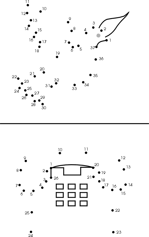 Telephone and dove dot-to-dot number puzzles
