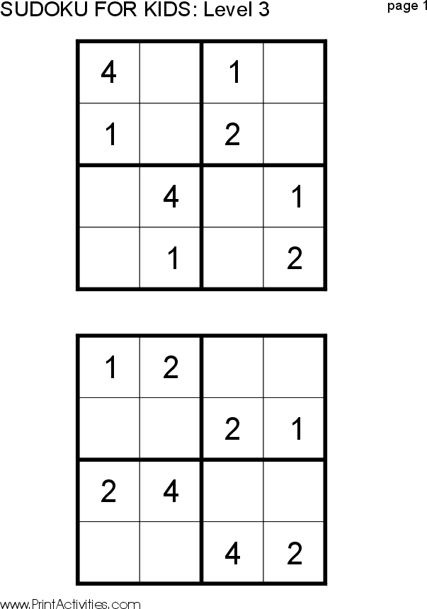 kaligrafi uygulamak Özgünlük  Free Kid Sudoku Puzzle: Level 3 Page 1