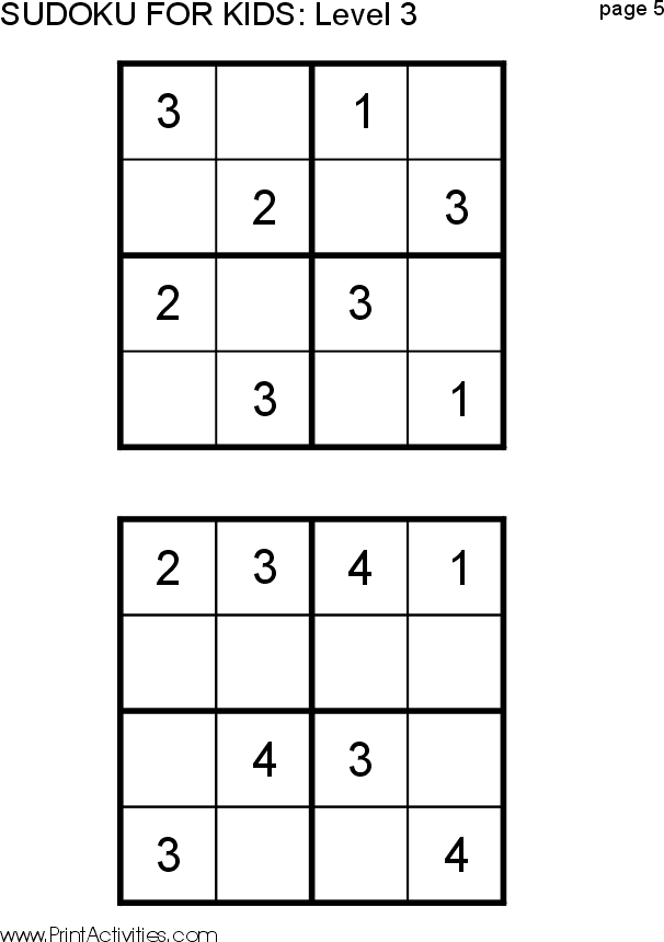 Free Kid Sudoku Puzzle: 4x4