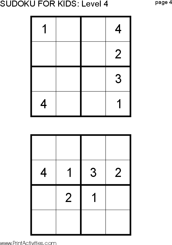 Free Kid Sudoku Puzzle: Level 4 Page 4