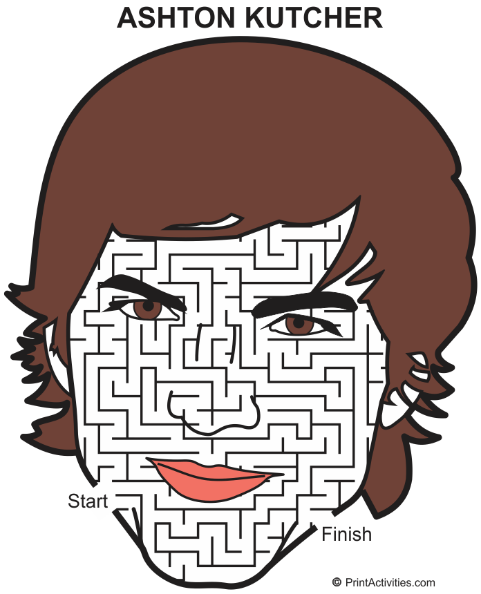 Ashton Kutcher Maze: face shaped maze.