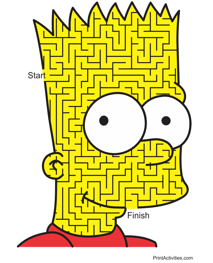 Bart Simpson Maze: face shaped maze.
