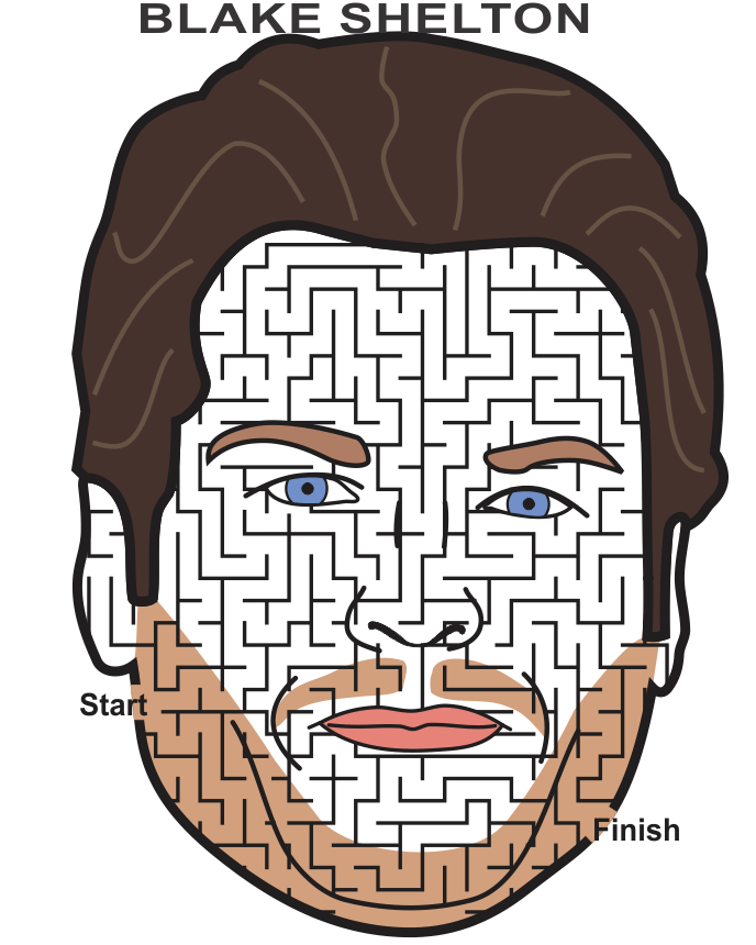 Singer Blake Shelton Maze: face shaped maze.
