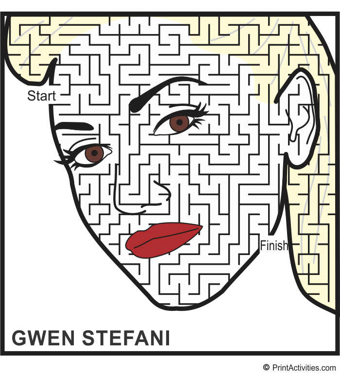 Singer Gwen Stefani Maze: face shaped maze.
