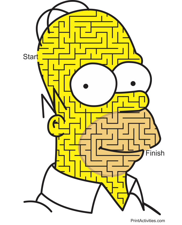 Homer Simpson Maze: face shaped maze.