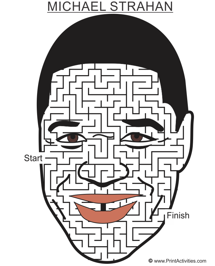 Michael Strahan Maze: face shaped maze.