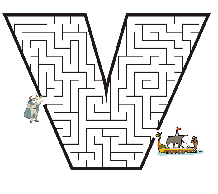Free Printable Maze of the letter v: veer, vacation