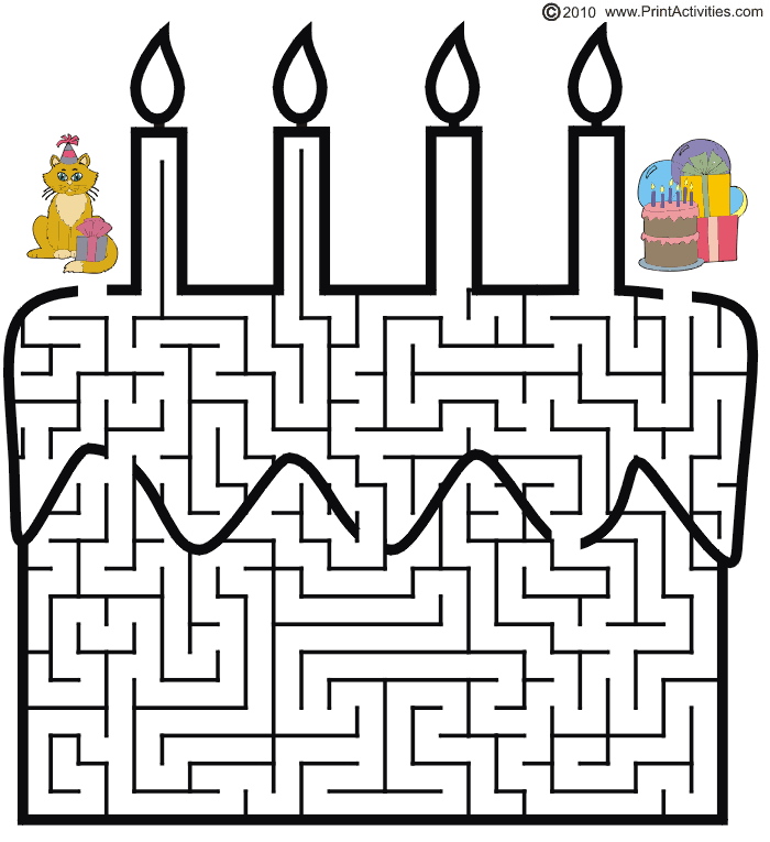Birthday Cake Maze: Guide the cat through the maze to the party