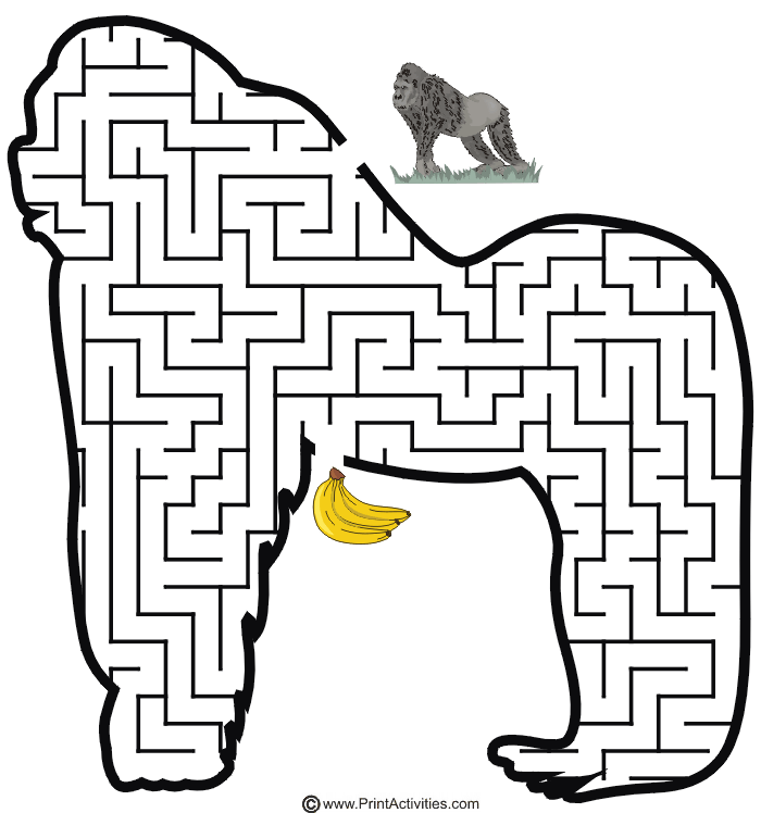 Gorilla Maze: Guide the Gorilla through the maze to the bananas