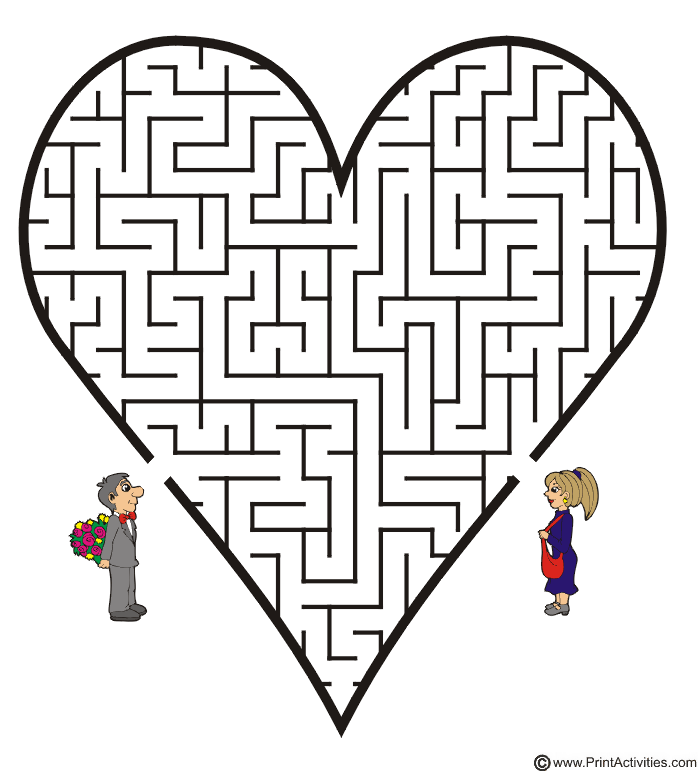 Free Printable Valentine Maze Heart shape