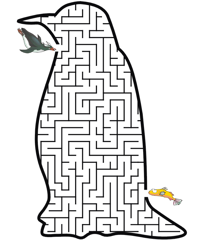 Penguin Maze: Help the penguin through the maze to catch a fish.