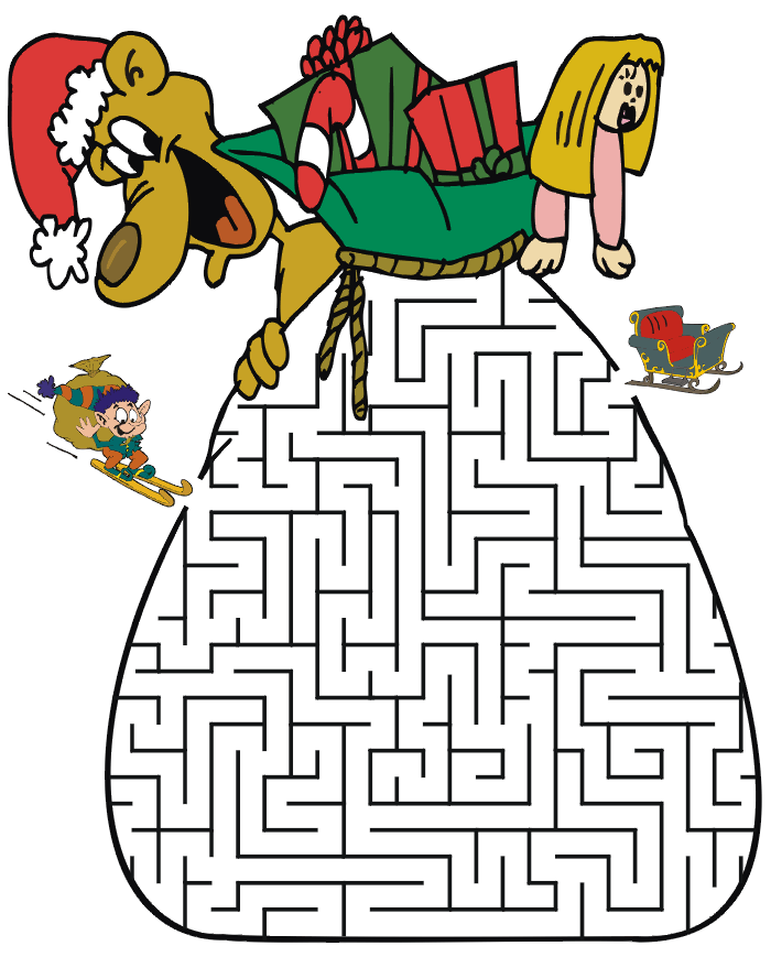 Christmas Maze: Help th elf through the toy sack maze to Santa's sleigh