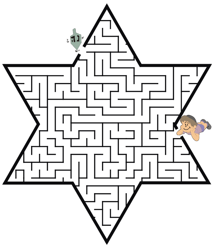 Hanukkah Maze: spin the dreidel to the boy.