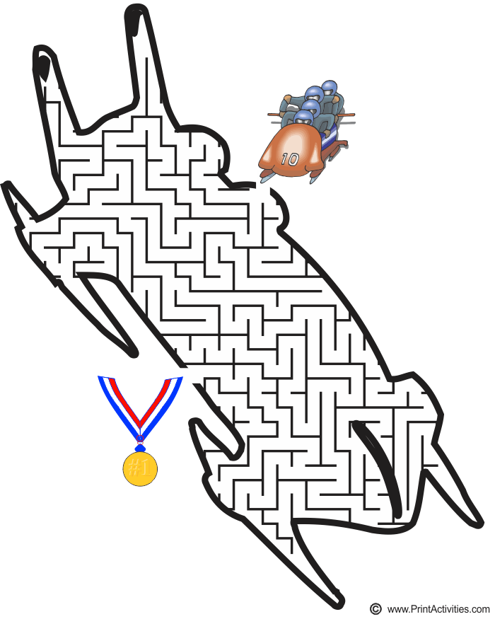 Bobsled Maze: Guide the bobsled to the medal.