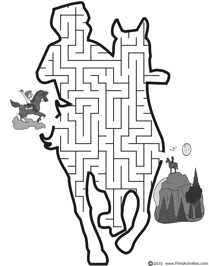 Horse Maze: Help the boy riding the horse thru the maze and up the hill.