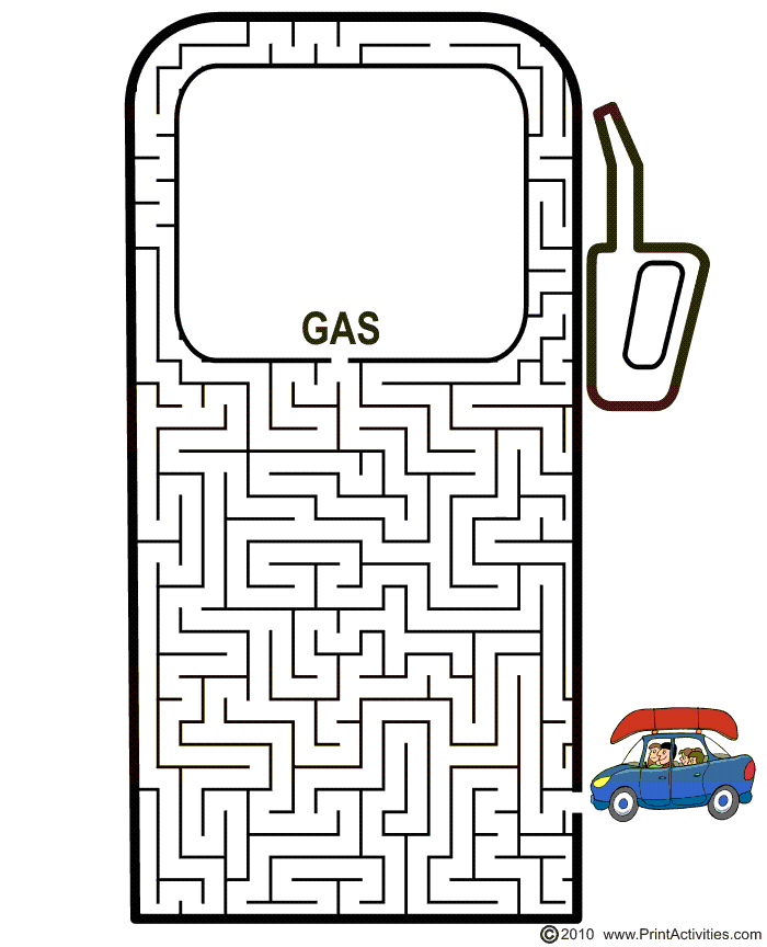 Car maze of a gas pump and car.