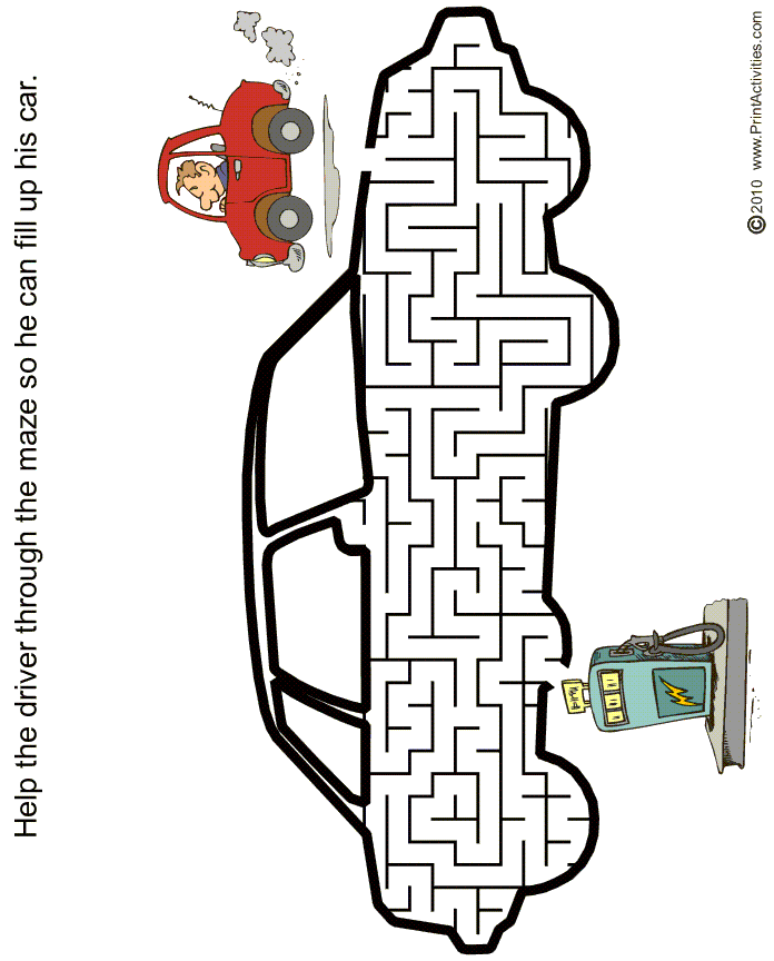 Car maze of a car going to a gas pump.