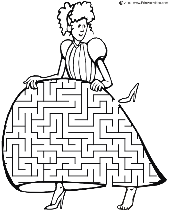 Printable Cinderella Maze: Guide the slipper back to her foot.